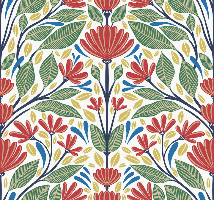 Carmela Folk Floral Primaries by Seabrook Wallpaper Summer House United States 60.75 25.2" 27" - Fabric Carolina -