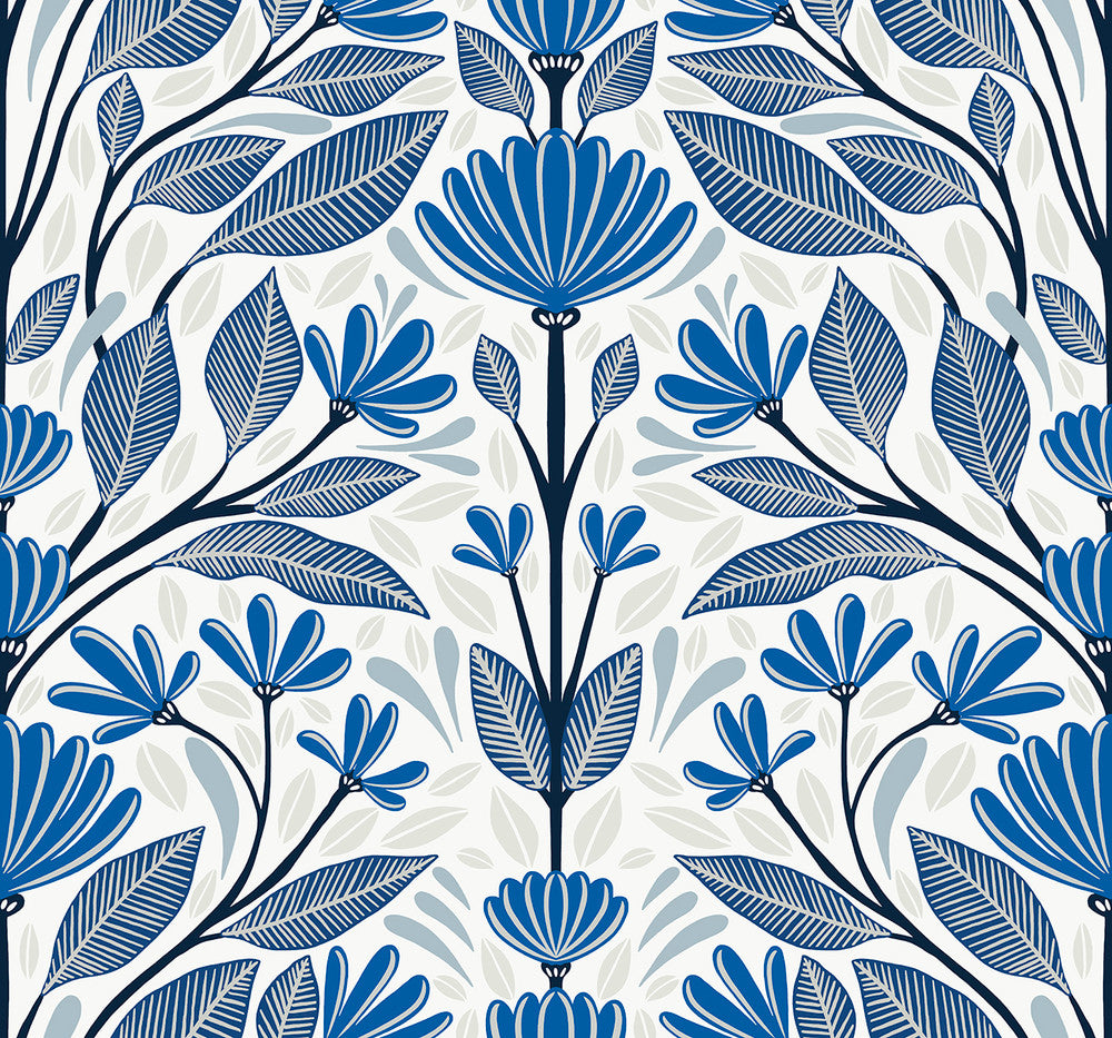Carmela Folk Floral True Blue by Seabrook Wallpaper Summer House United States 60.75 25.2" 27" - Fabric Carolina -