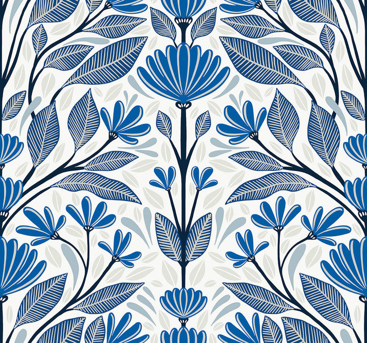 Carmela Folk Floral True Blue by Seabrook Wallpaper Summer House United States 60.75 25.2" 27" - Fabric Carolina -