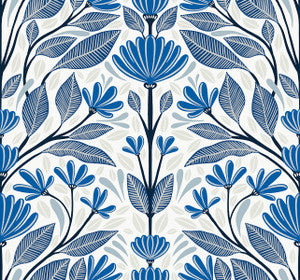 Carmela Folk Floral True Blue by Seabrook Wallpaper