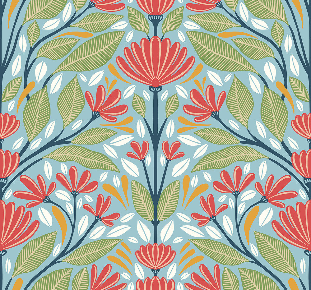 Carmela Folk Floral Summer Garden by Seabrook Wallpaper Summer House United States 60.75 25.2" 27" - Fabric Carolina -