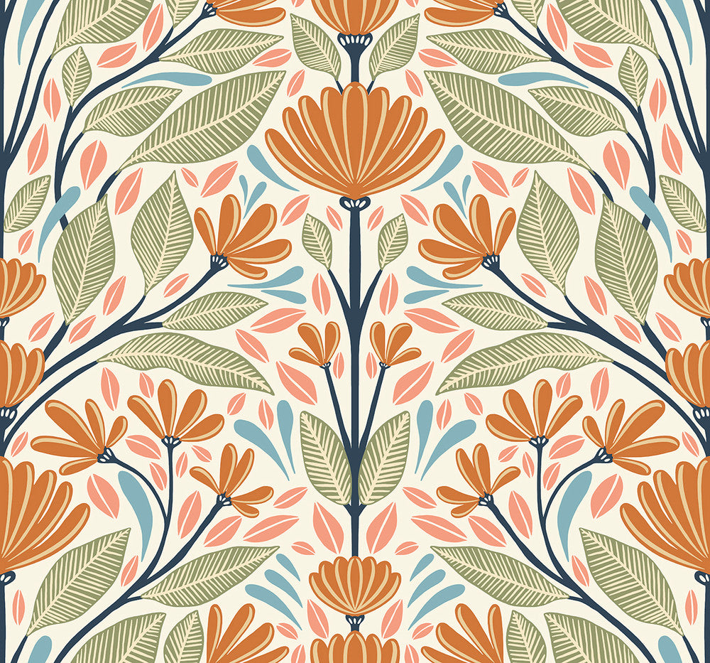 Carmela Folk Floral Summer Ends by Seabrook Wallpaper Summer House United States 60.75 25.2" 27" - Fabric Carolina -