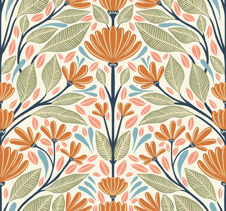 Carmela Folk Floral Summer Ends by Seabrook Wallpaper Summer House United States 60.75 25.2" 27" - Fabric Carolina -