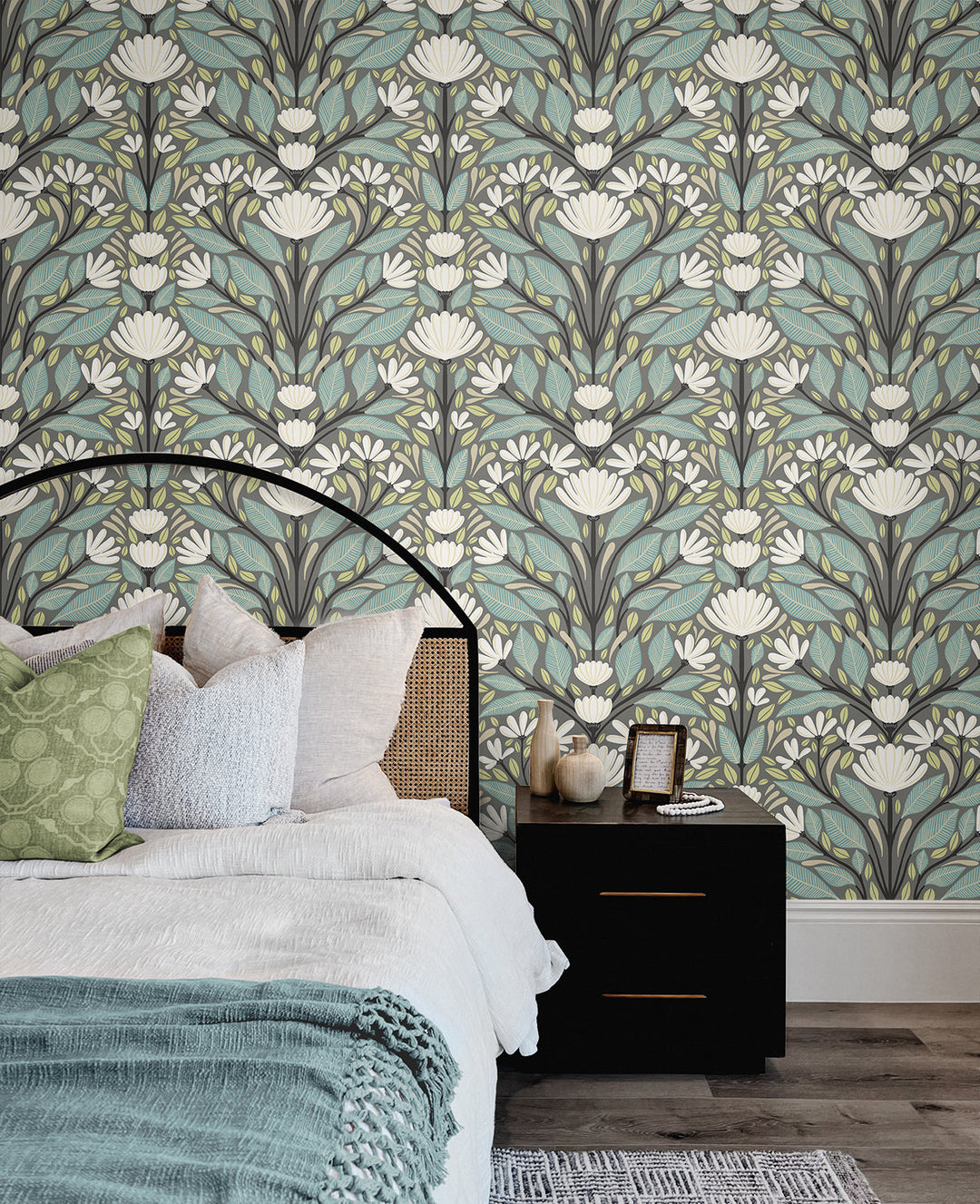Carmela Folk Floral Spirit Grey SC20608 by Seabrook Designs Designer Wallpaper
