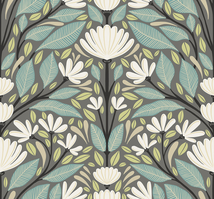 Carmela Folk Floral Spirit Grey by Seabrook Wallpaper Summer House United States 60.75 25.2" 27" - Fabric Carolina -