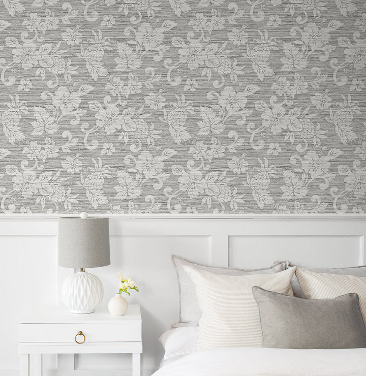 Juno Island Floral Half Moon Grey SC20808 by Seabrook Designs Designer Wallpaper