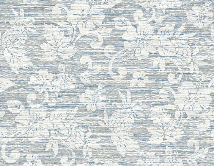 Juno Island Floral Fantasy Blue by Seabrook Wallpaper Summer House United States 60.75 20.87" 27" - Fabric Carolina -