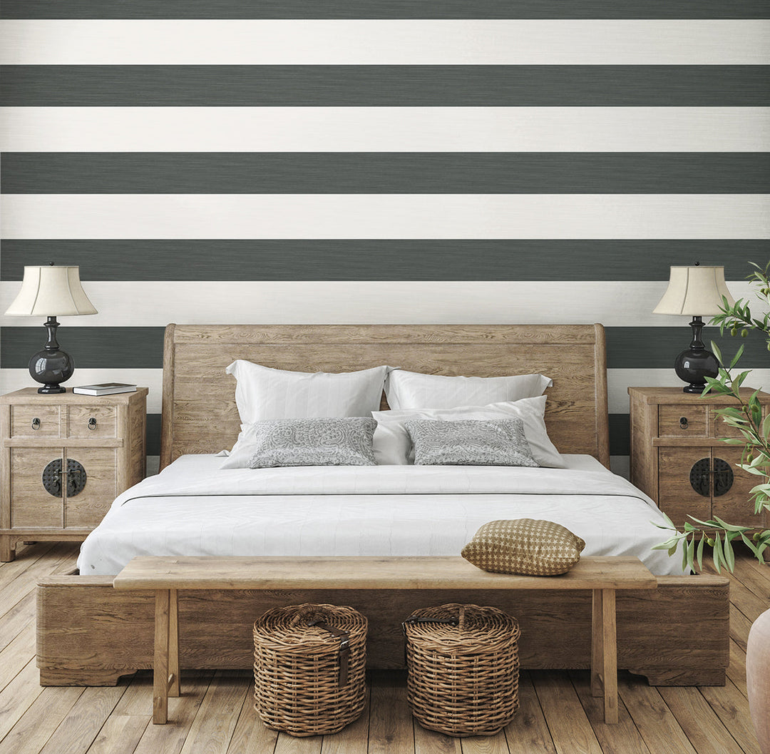 Dylan Striped Stringcloth Deep Grey SC21008 by Seabrook Designs Designer Wallpaper