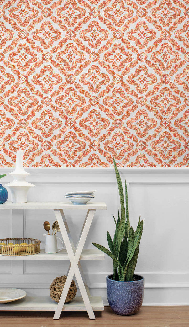Talia Botanical Medallion Salmon SC21301 by Seabrook Designs Designer Wallpaper