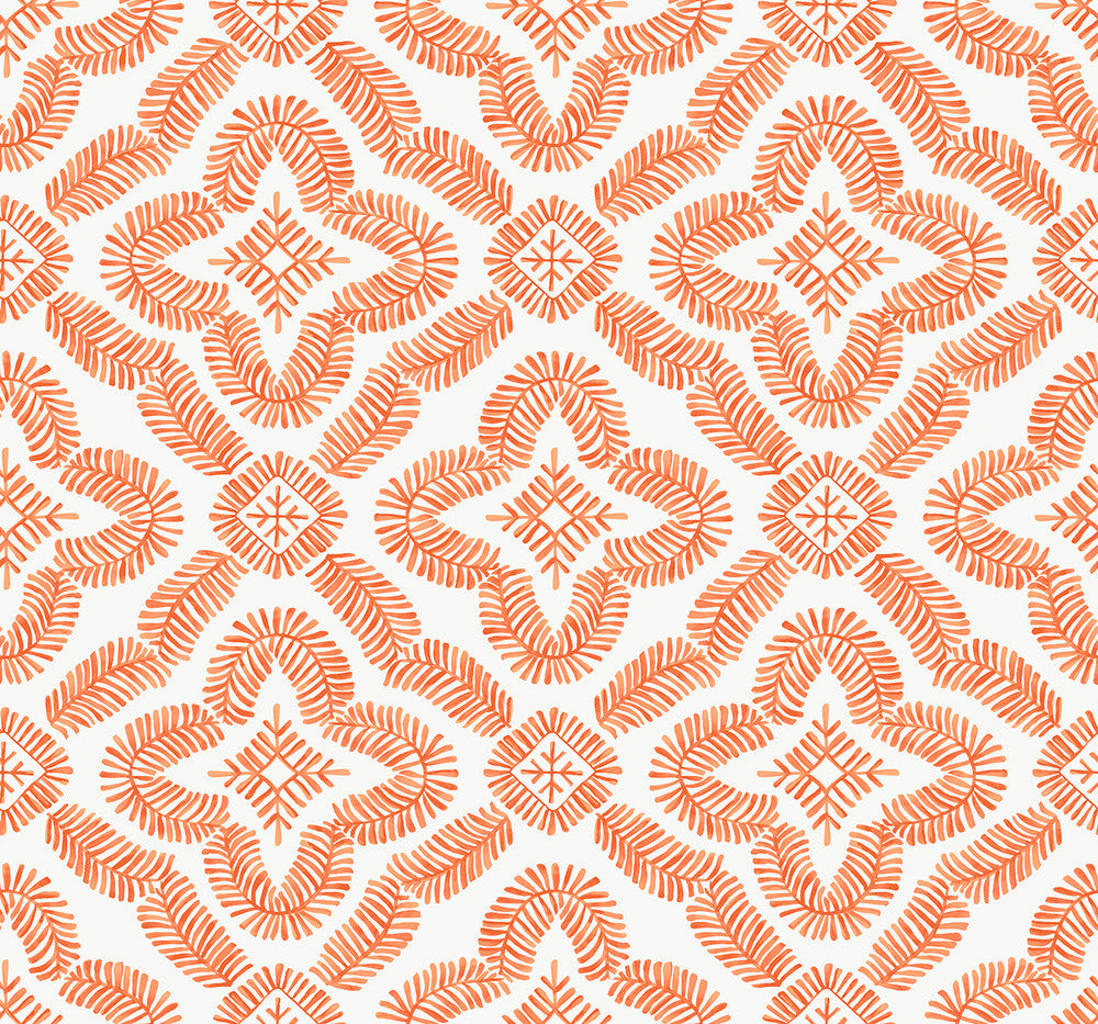 Talia Botanical Medallion Salmon by Seabrook Wallpaper Summer House United States 60.75 12.6" 27" - Fabric Carolina -