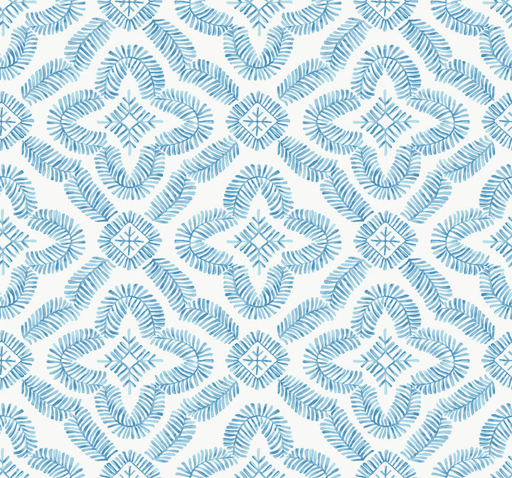 Talia Botanical Medallion Breezy Blue by Seabrook Wallpaper Summer House United States 60.75 12.6" 27" - Fabric Carolina -