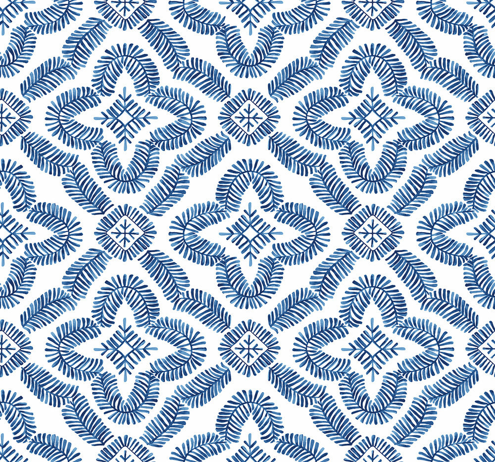 Talia Botanical Medallion Cottage Blue by Seabrook Wallpaper Summer House United States 60.75 12.6" 27" - Fabric Carolina -