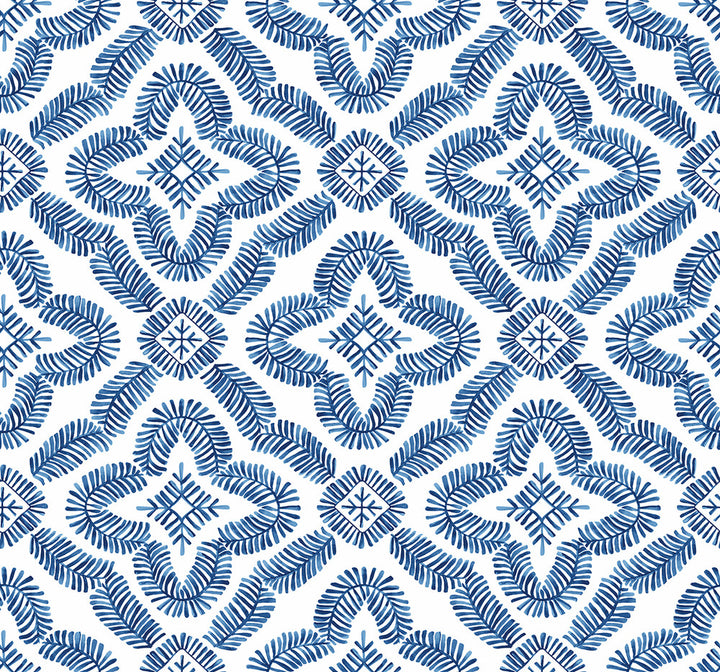 Talia Botanical Medallion Cottage Blue by Seabrook Wallpaper Summer House United States 60.75 12.6" 27" - Fabric Carolina -