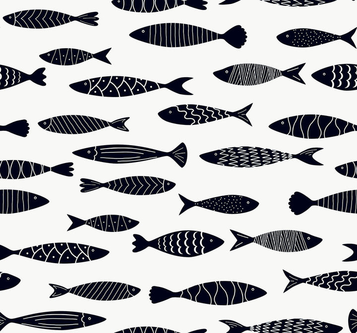 Bay Fish Black and White by Seabrook Wallpaper Summer House United States 60.75 25.2" 27" - Fabric Carolina -