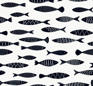 Bay Fish Black and White by Seabrook Wallpaper