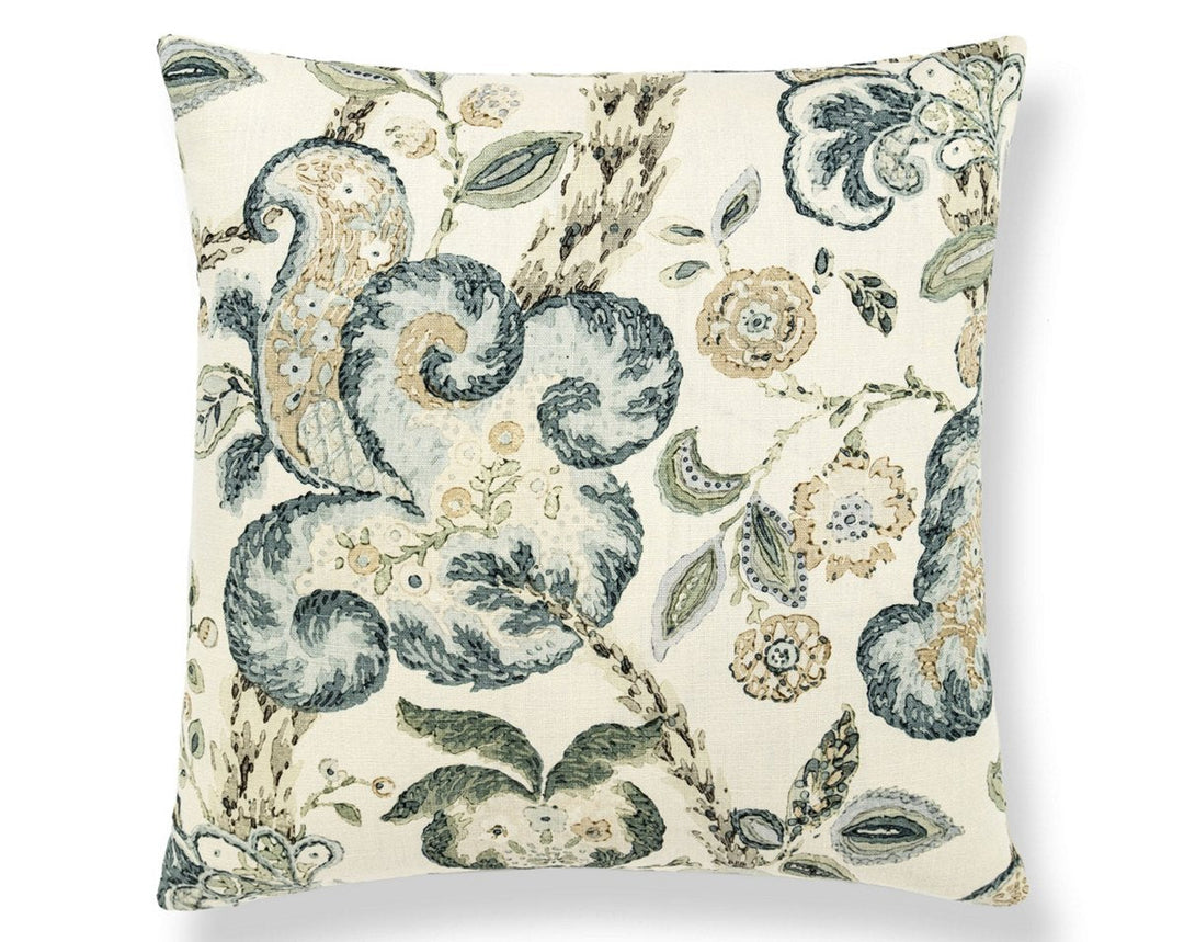 Cumbria Hand Block Pillow 22 X 22 - Aquamarine On Ivory SCSDDK166030001 by Scalamandre Designer Pillow