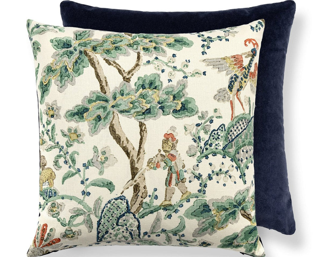 Kelmescott / Aurora Pillow 22 X 22 - Leaf On Ivory / Navy SCTDDK165900002 by Scalamandre Designer Pillow