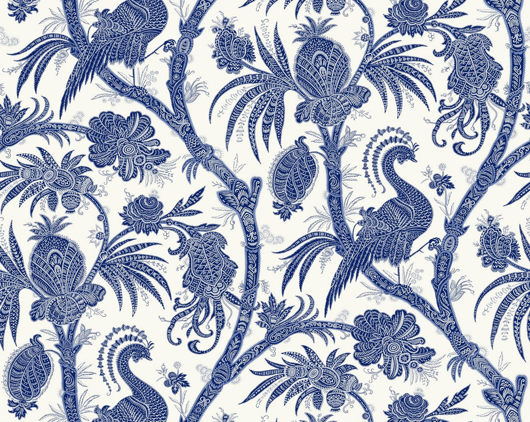 Balinese Peacock Indigo SCWP88355D0006 by Scalamandre Designer Wallpaper