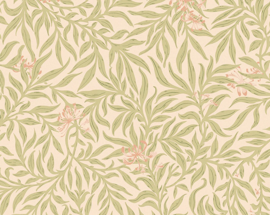 Honeysuckle Wallcovering Lime Peach SCWP88617D0002 by Scalamandre Designer Wallpaper