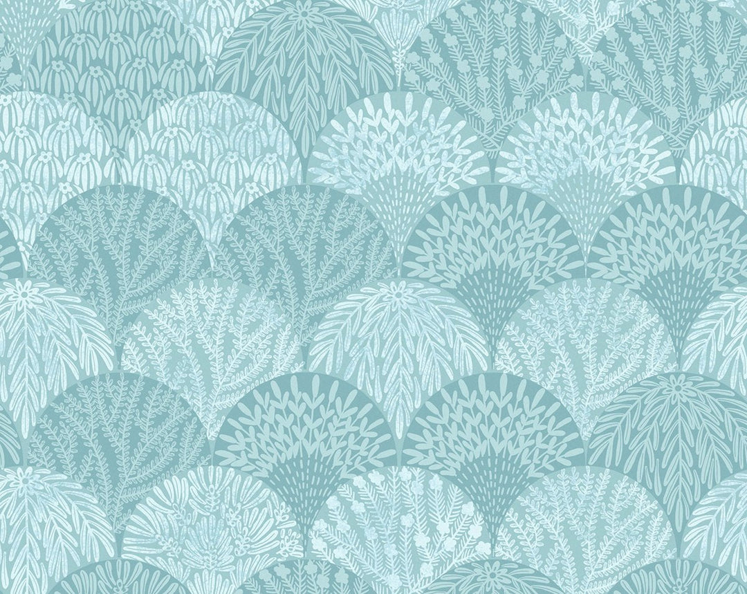 Herb Garden Wallcovering Aqua SCWP88618D0005 by Scalamandre Designer Wallpaper