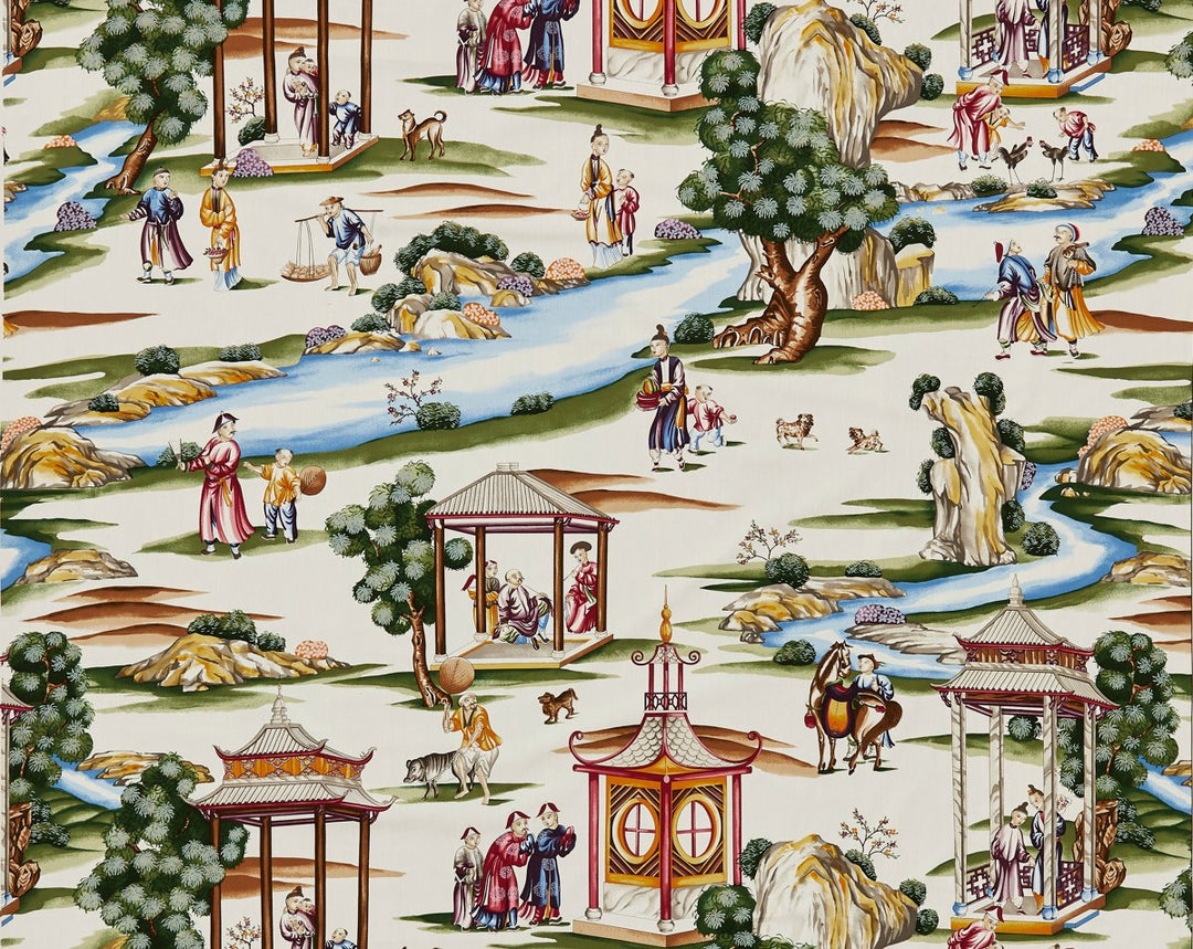 Shanghai Cotton Print Multi On Cream SC162640001 by Scalamandre Designer Fabric