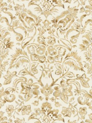 Mansfield Damask Print Ivory & Burnished Gold SC165980001 by Scalamandre Designer Fabric MODERN LUXURY 100% LINEN ITALY MEDIUM DUTY Horizontal: 32.25" and Vertical: 26.75" 54.5 - Swanky Fabrics -