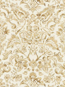 Scalamandre Fabric Mansfield Damask Print Ivory & Burnished Gold