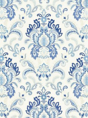 Ava Damask Embroidery Porcelain SC271640001 by Scalamandre Designer Fabric NORDEN 46% LINEN 27% POLYESTER 27% VISCOSE INDIA LIGHT DUTY Horizontal: 23.625" and Vertical: 24.75" 50 - Swanky Fabrics -