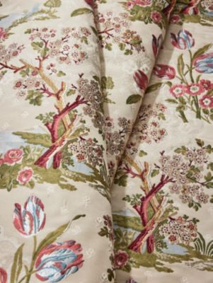 Avignon Brocade Spring On Ivory SC273220001 by Scalamandre Fabric THE METROPOLITAN MUSEUM OF ART 89% VISCOSE 8% SILK 3% POLYESTER ITALY MEDIUM DUTY Horizontal: 19.25" and Vertical: 18" 54 - Fabric Carolina -