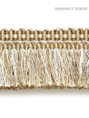 Shimmer Brush Fringe Champagne SCFC14950001 by Scalamandre Designer Trim MODERN LUXURY 52% ACETATE 42% ACRYLIC 6% LUREX FRANCE LIGHT DUTY Horizontal: and Vertical: 2 - Swanky Fabrics -