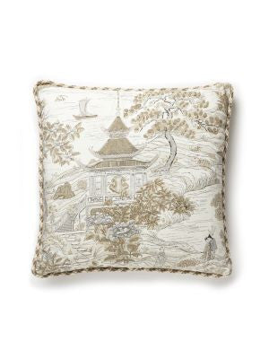 Satomi Hand Block Print Pillow 22 X 22 - Pewter SCSATOPILL0001 by Scalamandre Designer Pillows PACIFICA 100% LINEN Horizontal: and Vertical: 0 - Swanky Fabrics -