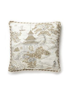 Scalamandre Pillows Satomi Hand Block Print Pillow 22 X 22 - Pewter