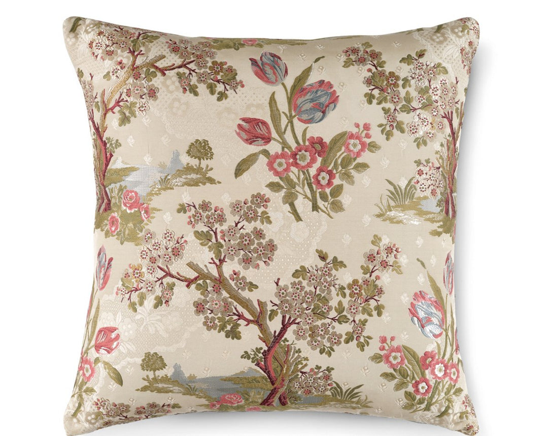 Avignon Brocade Pillow 22 X 22 - Spring On Ivory SCSDDK273220001 by Scalamandre Designer Pillow