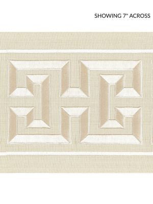 Imperial Embroidered Tape Sand SCT32800001 by Scalamandre Designer Trim ORIANA 80% COTTON 20% RAYON INDIA LIGHT DUTY Horizontal: 6.5" and Vertical: 6 - Swanky Fabrics -