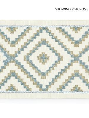 Medina Embroidered Tape Mineral SCT33060001 by Scalamandre Designer Trim LA BOHEME 55% COTTON 37% VISCOSE 8% SPUN POLYESTER INDIA LIGHT DUTY Horizontal: 5" and Vertical: 5.5 - Swanky Fabrics -