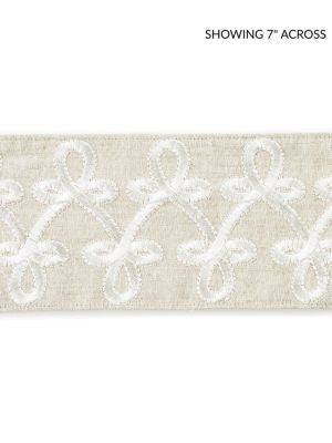 Empress Embroidered Tape Linen SCT33210001 by Scalamandre Designer Trim CHINOIS CHIC 90% LINEN 10% VISCOSE INDIA LIGHT DUTY Horizontal: 2" and Vertical: 3.63 - Swanky Fabrics -