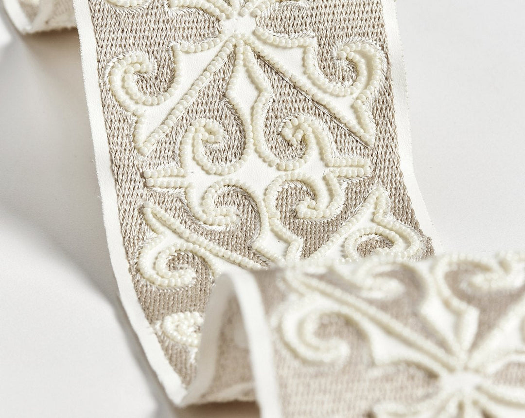 Saxony Embellished Tape Pearl SCT33370001 by Scalamandre Designer Trim
