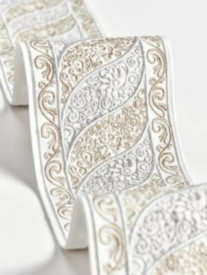 Paisley Embroidered Tape Silver Sand SCT33400001 by Scalamandre Trim THE METROPOLITAN MUSEUM OF ART 40% COTTON 40% LINEN 15% VISCOSE 5% POLYESTER INDIA LIGHT DUTY Horizontal: 2.6" and Vertical: 0" 4 - Fabric Carolina -