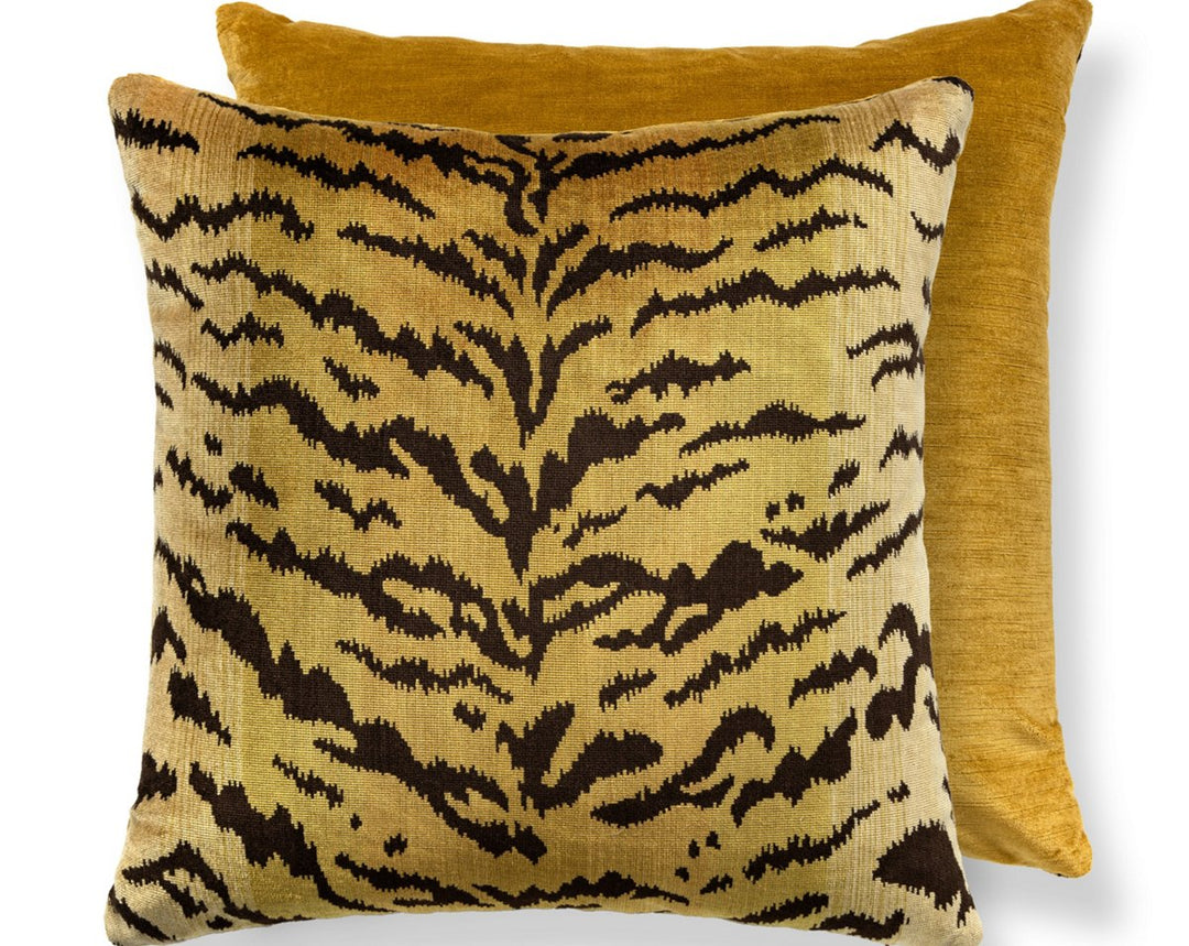 Tigre | Silk/Velvet Pillow 22 X 22 - Ivory, Gold & Black / Gilt SCTDDK261670001 by Scalamandre Designer Pillow