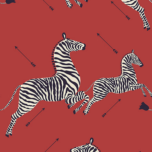 Zebras - Wallpaper/Masai Red Sc 0001Wp81388M by Scalamandre
 Wallpaper USA Horizontal: 37.5" and Vertical: 26" 26" - Fabric Carolina -