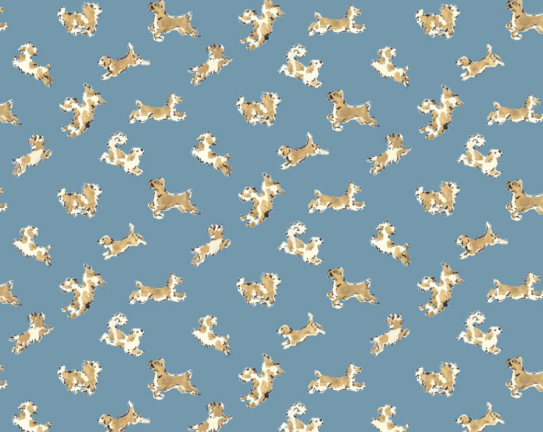 Fete De Chien Denim And Tan SCWP88183D0001 by Scalamandre Designer Wallpaper