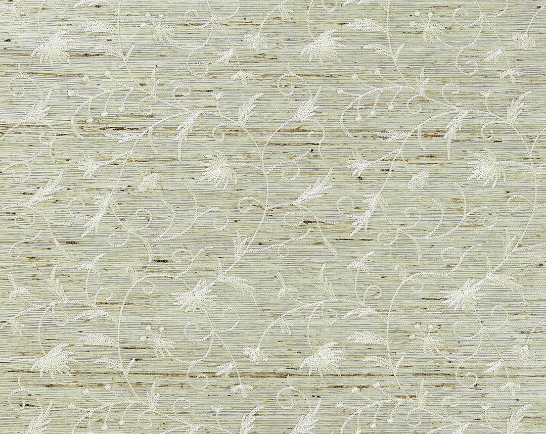 Olivia Embroidered Grasscloth Winter Wheat SCWP883840001 by Scalamandre Designer Wallpaper