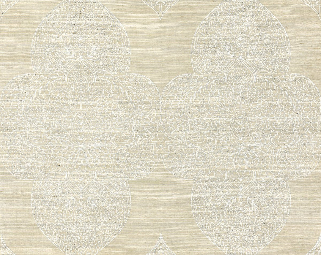 Taj Embroidered Sisal Chai SCWP885550001 by Scalamandre Designer Wallpaper