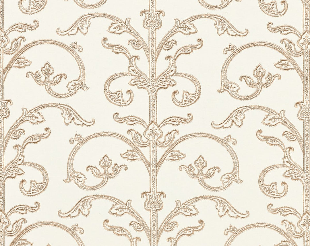 Saxony Scroll Wallcovering Latte SCWP885580001 by Scalamandre Designer Wallpaper