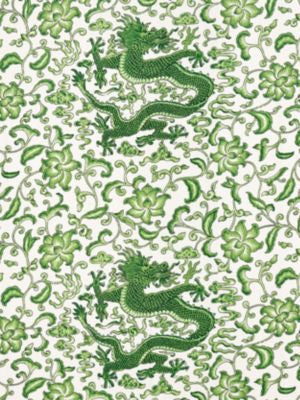 Chi'En Dragon Linen Print Jade SC165580002 by Scalamandre Designer Fabric ORIANA 52% LINEN 48% COTTON UNITED KINGDOM LIGHT DUTY Horizontal: 23" and Vertical: 27" 56 - Swanky Fabrics -