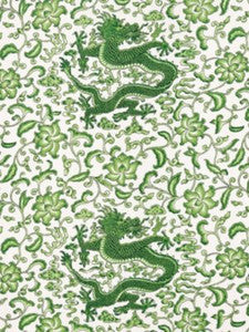 Scalamandre Fabric Chi'En Dragon Linen Print Jade