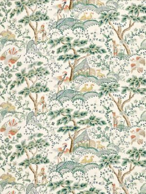 Kelmescott Hand Block Print Leaf On Ivory SC165900002 by Scalamandre Designer Fabric MERCHANTE 100% LINEN THAILAND LIGHT DUTY Horizontal: 25" and Vertical: 50" 50 - Swanky Fabrics -