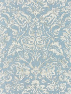 Scalamandre Fabric Mansfield Damask Print Bluestone & Silver