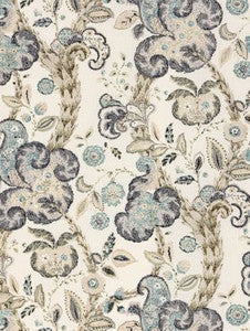 Scalamandre Fabric Cumbria Hand Block Print Smoke On Ivory