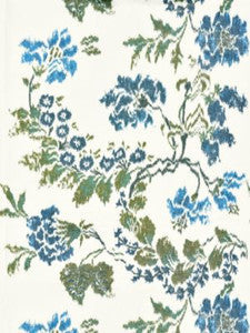 Scalamandre Fabric Kew Gardens Warp Print Blues On Ivory